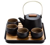Chinese Tea Set,Chinese Ceramic Tea Cup, Kung Fu Home Tea Set Office Travel Teaware Good Gifts Japanese Style Black Pottery Beam Teapot Tea Set One Pot Four Cups with Bag Teapot