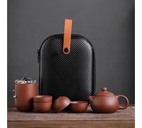 Chinese Tea Set,Chinese Ceramic Tea Cup, Purple Sand Tea Cups Ceramic Portable Teapot Set Outdoor Travel Gaiwan Tea Cups of Tea Ceremony Teacup Fine Gift Kung Fu Tea Set Teapot (Color : A)