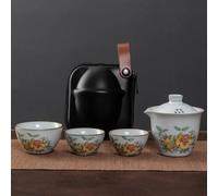 Chinese Tea Set,Chinese Ceramic Tea Cup, Ruyao Kuaike Cup Ceramic One Pot Three Cups Car Mounted Outdoor Handdrawn Simple Portable Bag Travel Kung Fu Tea Set Teapot (Color : H)