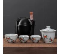Chinese Tea Set,Chinese Ceramic Tea Cup, Ruyao Kuaike Cup Ceramic One Pot Three Cups Car Mounted Outdoor Handdrawn Simple Portable Bag Travel Kung Fu Tea Set Teapot (Color : A)