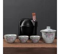Chinese Tea Set,Chinese Ceramic Tea Cup, Ruyao Kuaike Cup Ceramic One Pot Three Cups Car Mounted Outdoor Handdrawn Simple Portable Bag Travel Kung Fu Tea Set Teapot (Color : I)