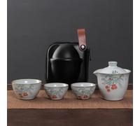 Chinese Tea Set,Chinese Ceramic Tea Cup, Ruyao Kuaike Cup Ceramic One Pot Three Cups Car Mounted Outdoor Handdrawn Simple Portable Bag Travel Kung Fu Tea Set Teapot (Color : B)