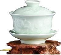 Chinese Tea Set, Kung Fu Tea Set Covered Bowl Cup Chinese Ceramics Cover Cups Traditional Celadon Saucer Ceremony Teaware Accessories Single(B 9.4x9.1cm 180ml)