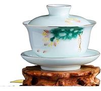 Chinese Tea Set, Kung Fu Tea Set Covered Bowl Cup Chinese Ceramics Cover Cups Traditional Celadon Saucer Ceremony Teaware Accessories Single(J 9.8x8.4cm 170ml)