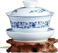 Chinese Tea Set, Kung Fu Tea Set Covered Bowl Cup Chinese Ceramics Cover Cups Traditional Celadon Saucer Ceremony Teaware Accessories Single(G 10x8cm 160ml)