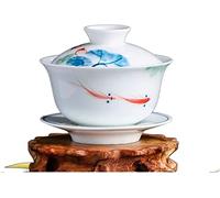 Chinese Tea Set, Kung Fu Tea Set Covered Bowl Cup Chinese Ceramics Cover Cups Traditional Celadon Saucer Ceremony Teaware Accessories Single(W 9.2x8cm 130ml)