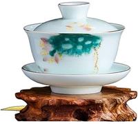 Chinese Tea Set, Kung Fu Tea Set Covered Bowl Cup Chinese Ceramics Cover Cups Traditional Celadon Saucer Ceremony Teaware Accessories Single(I 8.7x7.8cm 125ml)