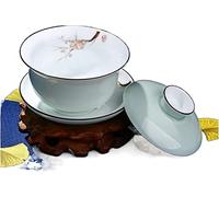 Chinese Tea Set, Kung Fu Tea Set Covered Bowl Cup Chinese Ceramics Cover Cups Traditional Celadon Saucer Ceremony Teaware Accessories Single(M 8.7x7.8cm 125ml)