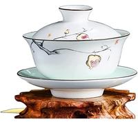 Chinese Tea Set, Kung Fu Tea Set Covered Bowl Cup Chinese Ceramics Cover Cups Traditional Celadon Saucer Ceremony Teaware Accessories Single(Q 9.4x7.8cm 140ml)