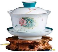 Chinese Tea Set, Kung Fu Tea Set Covered Bowl Cup Chinese Ceramics Cover Cups Traditional Celadon Saucer Ceremony Teaware Accessories Single(H 9.8x8.4cm 170ml)