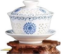 Chinese Tea Set, Kung Fu Tea Set Covered Bowl Cup Chinese Ceramics Cover Cups Traditional Celadon Saucer Ceremony Teaware Accessories Single(D 9.5x8.5cm 160ml)