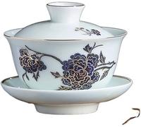 Chinese Tea Set, Kung Fu Tea Set Covered Bowl Cup Chinese Ceramics Cover Cups Traditional Celadon Saucer Ceremony Teaware Accessories Single(S 9.8x8.4cm 170ml)