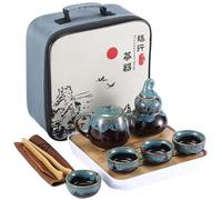 Chinese Tea Set,Portable Porcelain Tea Set for Adults with Tea Cup, Tea Pot, Tea Caddy, Bamboo Tray, Tea Clip, Tea Towel and Carrying Bag Suitable for Travel, Home,Outdoor and Office Japanese Tea Set