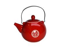 Chinese Teapot 28oz Porcelain Tea Pot Red Glazing with Detachable iron handle for Adults Men Women Tea Ceremony Wedding Party Home Decor (Double happiness Teapot)
