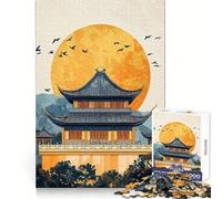 Chinese Temple Sunset Jigsaw Puzzles 1000 Pieces for Teenagers Reason Boost Vivid Print Enjoyable Challenge Festive Gift (38x26cm)