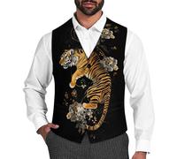 Chinese Tiger Flowers Men's Suit Vest Formal Dress Waistcoat Vest Casual Business Vests for Suit Or Tuxedo 3XL