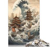 Chinese Town Wave Kanagawa Puzzles 500 Piece Jigsaws for Adults Learning Educational Toys Family Games Festival Birthday Gifts 500pcs (52x38cm)