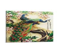 Chinese Traditional Bird Colored Peacock Flower Branch Oriental Ancient Asian Watercolor Poster (2) Decorative Painting Canvas Wall Art Living Room Bedroom 24x36inch(60x90cm)