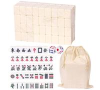 Chinese Traditional Board Game - Chinese Mahjong Game Set Full Size With146 Melamine Resin Mahjong Tiles And Large Storage Bag | Portable Table Games For Family Leisure Time -White