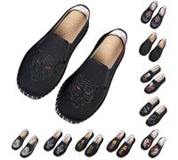 Chinese Traditional Canvas Espadrilles for Men Size 6 Embroidered Tai Chi Kung Fu Shoes Martial Arts Flats Slip-On Sneakers Loafers with Non-Slip Sole Chinese Style Slippers Moccasins F