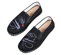 Chinese Traditional Canvas Espadrilles for Men Size 7.5 Embroidered Tai Chi Kung Fu Shoes Martial Arts Flats Slip-On Sneakers Loafers with Non-Slip Sole Chinese Style Slippers Moccasins D