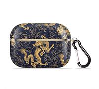 Chinese Traditional Dragon Pattern Airpod Case Cover with Keychain Full Body Protective Hard ShellRetro Dragon Compatible with Apple AirPods Pro Charging Case (Gold)