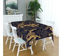 Chinese Traditional Dragon Pattern Rectangle Tablecloth Polyester Table Cover Decorative for Kitchen Dining Party Outdoor Coffee Bar Wrinkle Free Table cloth,72 x 54 inch