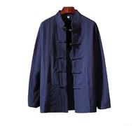 Chinese Traditional Kung Fu Tai Chi Coat Jacket Men's Tang Suit Uniform, Button Up, for Stand Collar Zen Meditation Wear Loose Fit Button Up Vintage China Jacket(M Navy)