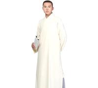 Chinese Traditional Meditation Long Gown Meditation Buddhist Pajamas for Summer, Shaolin Monk Robe,White,45