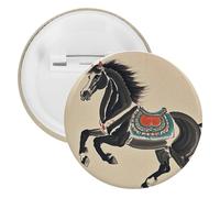Chinese Traditional Painting Horse Badge Metal Round Pins, Lightweight Brooch for Backpack, Fashion Button Pins Badge for Shirts, Jackets, Shawl Coat, Unisex, 12PCS, Tinplate, metal round pins