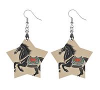 Chinese Traditional Painting Horse Wooden Earrings for Women, Vintage Elegant Wood Jewelry, Lightweight Earrings for Wedding, Party, Everyday Jewelry Gift, Star, Wood, wood