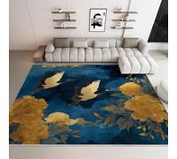 Chinese Traditional Painting Immortal Bird Non-Slip Rugs Living Room 140x200cm Washable Rugs for Bedroom, Low Pile Area Rug Blue Carpets for Living Room Bedroom Kid's Room Nursery Dining Room