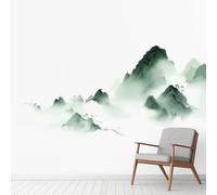 Chinese Traditional Painting Large Mural Self Adhesive Wallpaper 256x350 cm, Mountain Landscape Wallpaper, Traditional Ink Wall Stickers Vinyl for Living Room, Kitchen Wall Art