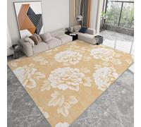 Chinese Traditional Vintage Flowers Peonies Washable Rug 140 x 200 cm for Living Room, Off White Bedroom Carpet - Non-Slip Short Pile Rectangle Rug, Non-Shedding Floor Mat for Playroom Dining Room
