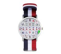 Chinese Traditonal Mahjong Watches for Mens Womens Analog Quartz Easy to Read Adjustable Nylon Strap