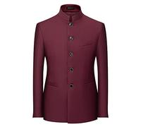 Chinese Tunic Men's Suit, Suits for Men, Slim Fit, Blazer Plain Jacket, Comfortable Suit Jacket, Lapel Collar, Tuxedo Jacket, Single Line, Men's Suit, Non-Iron Bodice, Stretch Coat, Wine Red,