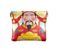 Chinese Unique Culture God Wealth Women Men Leather Coin Purses Fancy Coin Holder for Women Boys Girls