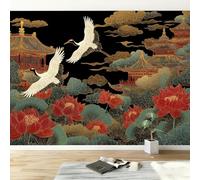 Chinese Vintage Architecture Floral Birds Wall Mural 400W x 280H cm, Multicoloured Photo Wallpaper - Modern Walls Art Poster for Kids Room Bedroom Living Room, High-Definition Wall Mural Picture