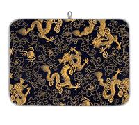Chinese Vintage Dragon Microfibre Dish Drying Mat Dragon Absorbent Dish Drying Drainers Mats for Kitchen Spoon Glass Plate 40.6 x 45.7 cm