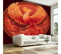 Chinese Vintage Flame Phoenix Wallpaper Paste The Wall 365x254cm(W x H) Mural Wallpaper 3D Effect for Living Room Fireplace Feature Wallpapers Red Phoenix Wall Mural Bedroom