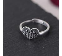 Chinese Vintage S 925 Silver Ring Women'S Open Heart Hi Word Fashion Creative Gift Personality Trend Temperament Elegant