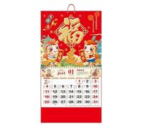 Chinese Wall Calendar 2026 The Year of Horse Year Wall Hanging Calendar, Chinese Wall Scroll 2026 Feng Shui Hanging Calendar with Golden Fu Character For Home Office New Year Decoration Red