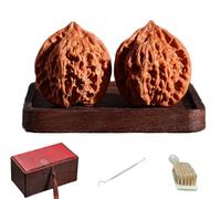 Chinese Walnuts Fidget,2Pcs Chinese Exercise Walnuts for Hand Training Massage Ball,Stress Relief Health Care Ball Toy with Gift Box & Brush (A-1)