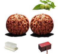 Chinese Walnuts Fidget Stress Relief Health Care Ball Toy for Massage and Hand Training, Natural Solid Wood Grip for Elderly and Wellness, Elderly Portable Ball with Gift Box & Brush (#B)