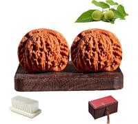 Chinese Walnuts Fidget Stress Relief Health Care Ball Toy for Massage and Hand Training, Natural Solid Wood Grip for Elderly and Wellness, Elderly Portable Ball with Gift Box & Brush (#A)