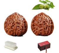 Chinese Walnuts Fidget Stress Relief Health Care Ball Toy for Massage and Hand Training, Natural Solid Wood Grip for Elderly and Wellness, Elderly Portable Ball with Gift Box & Brush (#D)