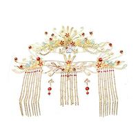 Chinese Wedding Bride Hair Accessory,Chinese Gold Phoenix Crown Bridal Headdress,Chinese Style Tassels Bride Wedding Hair Accessories,for Wedding,Stage Productions