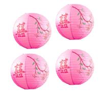 Chinese Wedding Decorations - 4 Pcs 12 Inches Chinese Paper Lanterns Peach Blossom Decorative Hanging Lanterns for Chinese Valentine's Day Qixi Festival Decorations