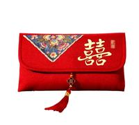 Chinese Wedding Embroidery Brocade Red Envelopes with Tassels,Lucky Money Pockets with Chinese Knot(Style A2)