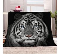 Chinese White Tiger Head Throw Blanket - Microfiber Flannel 3D Sofa Bed Cover - Fluffy Soft for Winter Summer - Single Double Bed - Personalized - 60 x 79 Inches